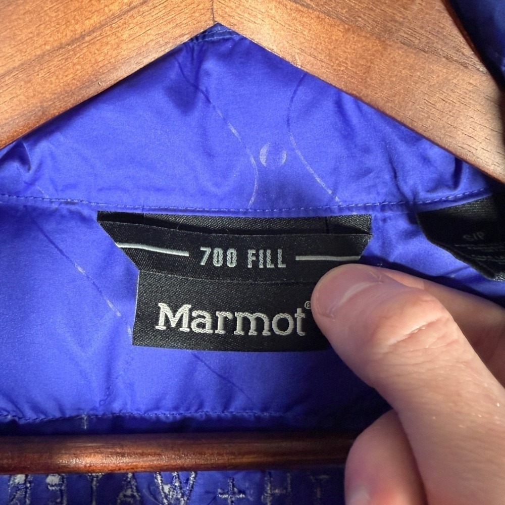 Marmot Vest Women Small Puffer 700 Fill Blue Down Quilted Embroidered Logo - Picture 3 of 12